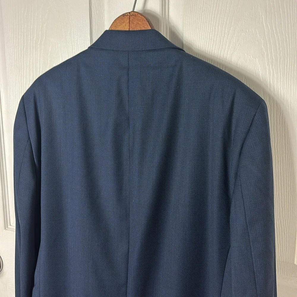 CALVIN KLEIN Blue double breasted 100% wool blazer natural stretch size 44L